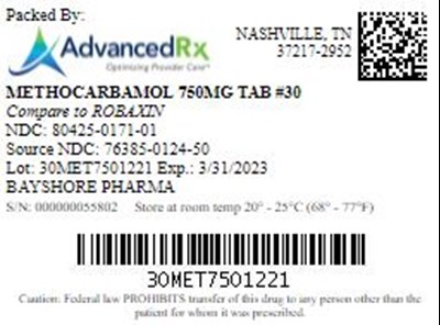 Methocarbamol 750mg Tab Qty 30 NDC 80425 0171